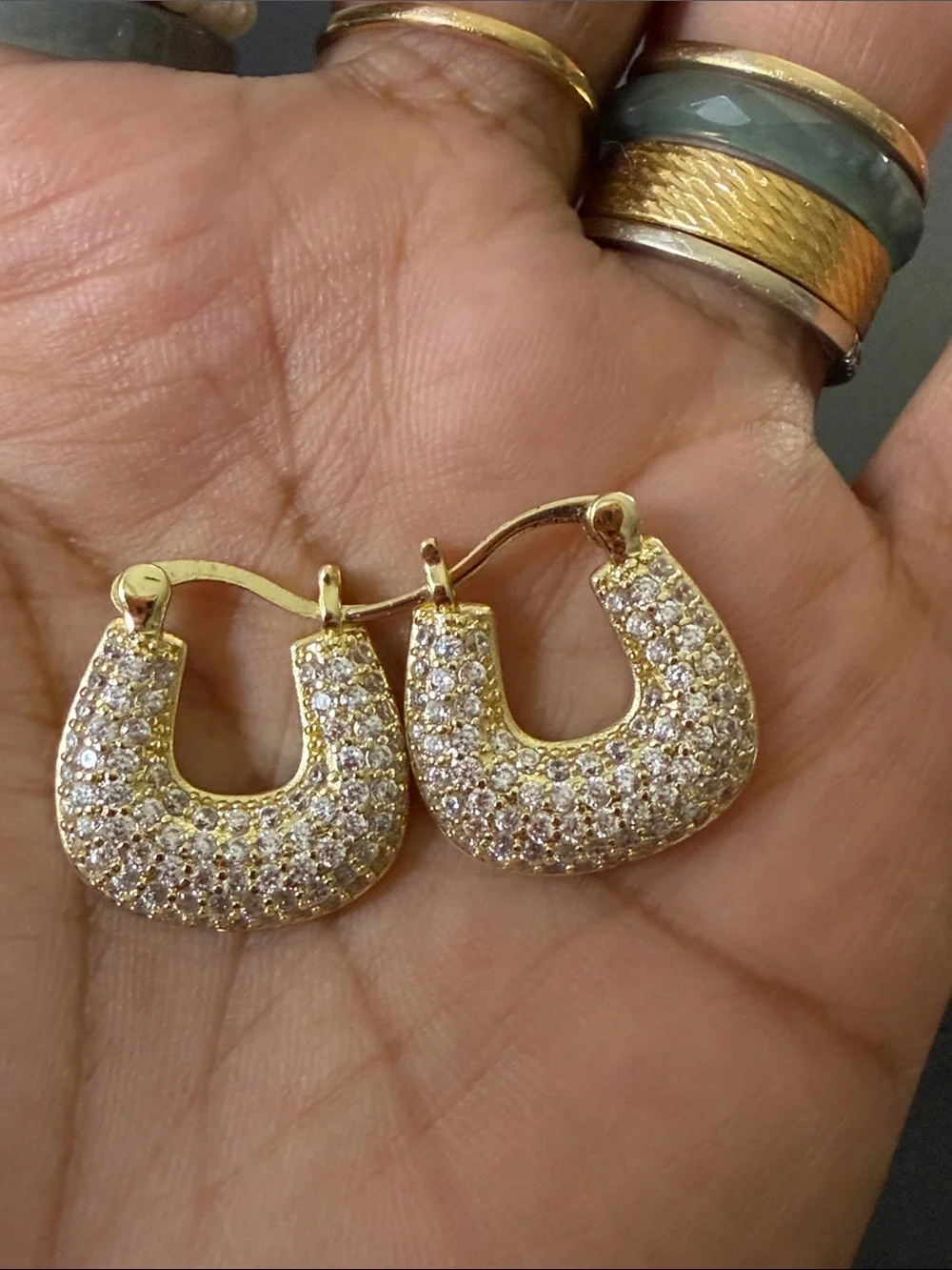 Gold Pavé Crystal Horseshoe Hoop Earrings - Brand